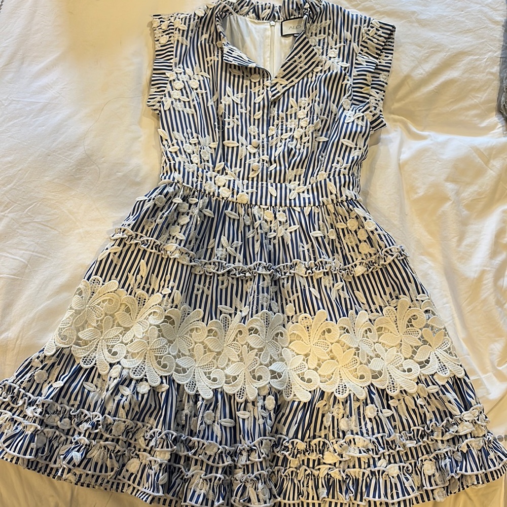 Alexis Blue and White stripe, fit and flare dress